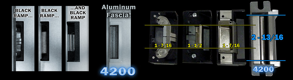 4200 comparison image to competitor strikes for latch height and fasci color